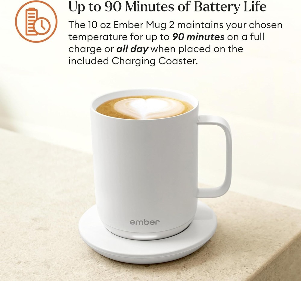 Ember Temp Control Smart Mug 2 - 10 oz White - App Controlled Heated Coffee Cup