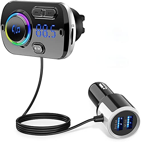 FM Transmitter Bluetooth 5.0 Hands-Free Car Kit with Quick Charge QC 3.0 Car