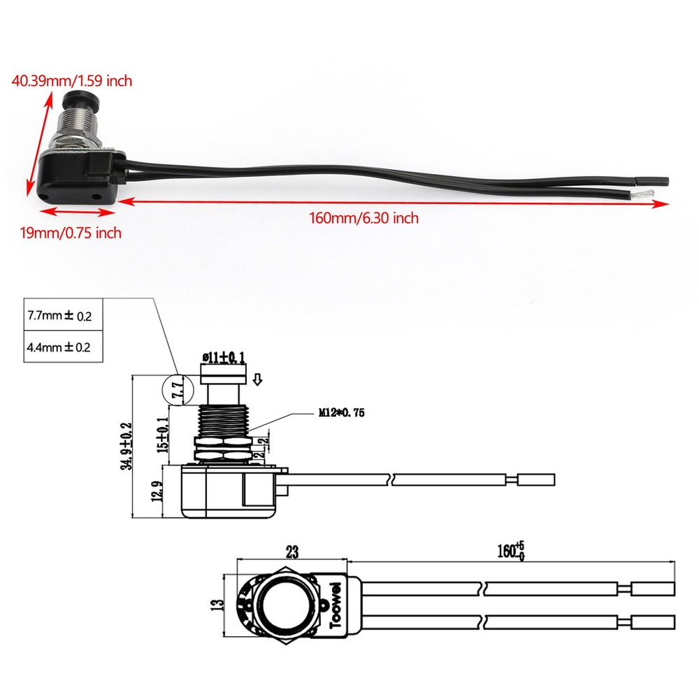 🔥1x Normally Open Momentary Self-resetting Push Button Reset Switch w/Wire BLK