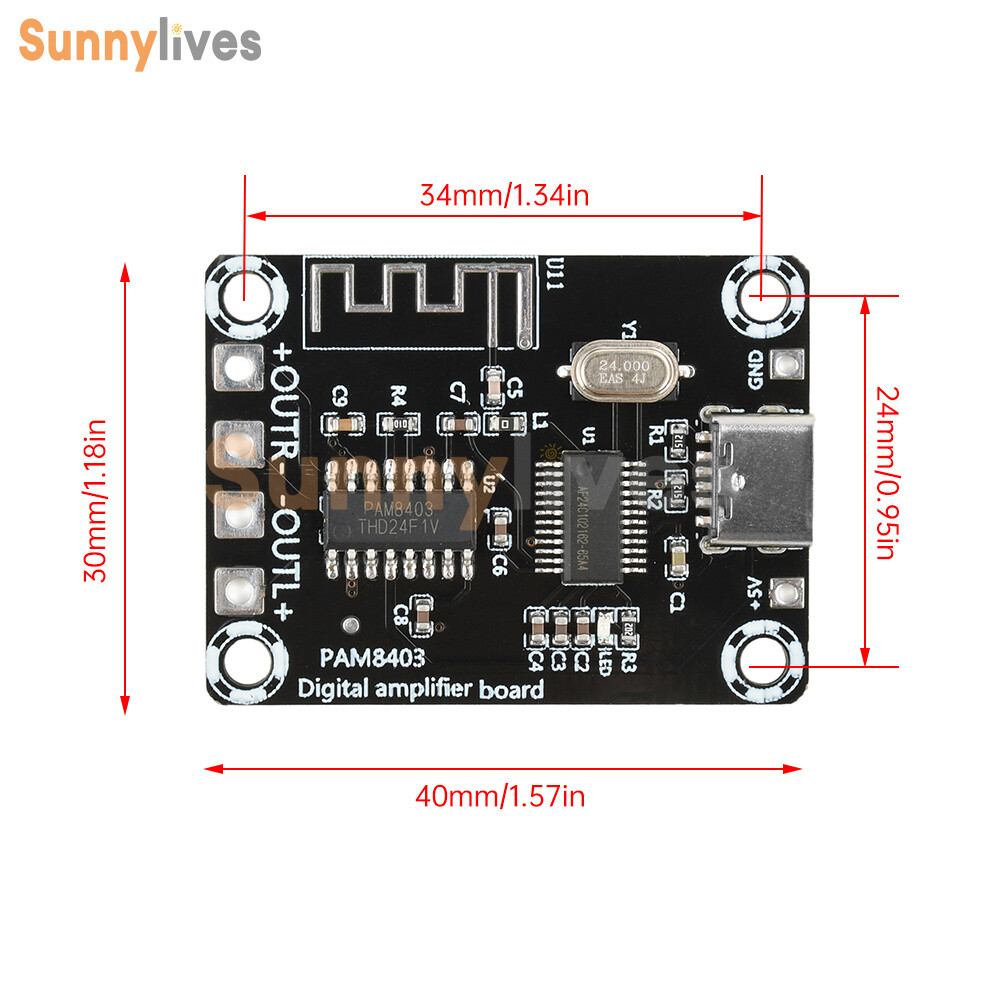 Type-C Mini PAM8403 Bluetooth Digital Power Amplifier Board 5W+5W For Class D