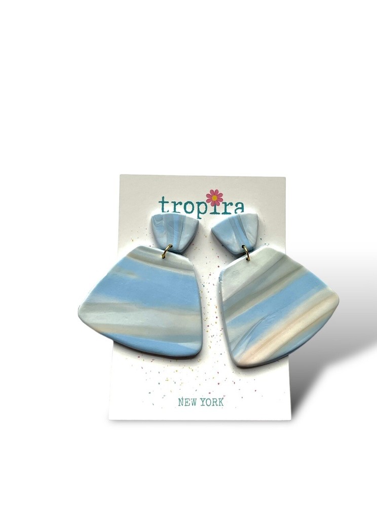 Handcrafted Oversized Blue Marbled Earrings