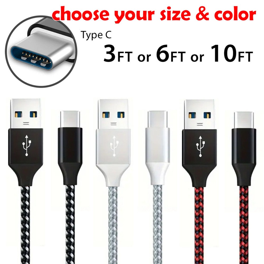 Braided USB C Type-C Fast Charging Data SYNC Charger Cable Cord 3/6/10FT