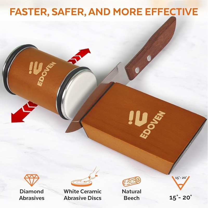 Dual Angle Knife Sharpener 2 Stage Beech Wood Rolling Sharpener Universal Use