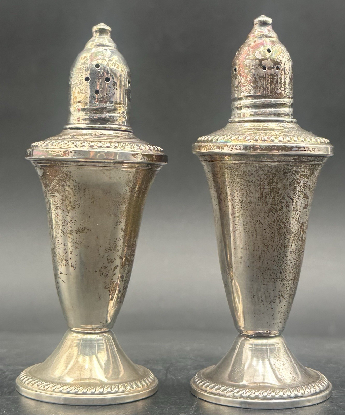 Duchin Creation Salt & Pepper Shakers Weighted Sterling Silver Over Glass