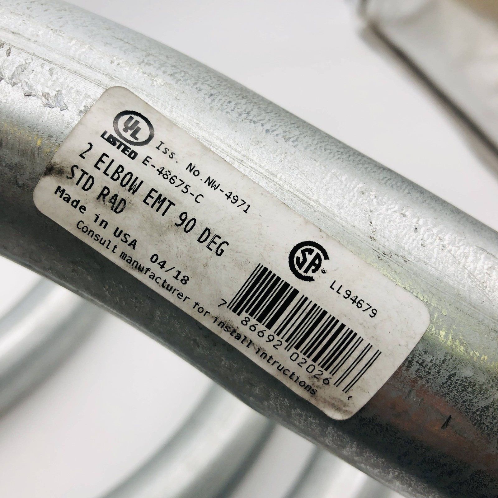 Picoma 8346 Conduit Elbow 2" EMT 90 Degree Bend Standard Radius Type Lot of 4