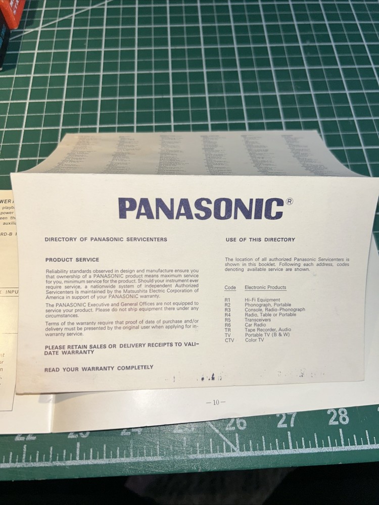 Panasonic RQ-210S Solid State Cassette Tape Recorder INSTRUCTIONS ONLY