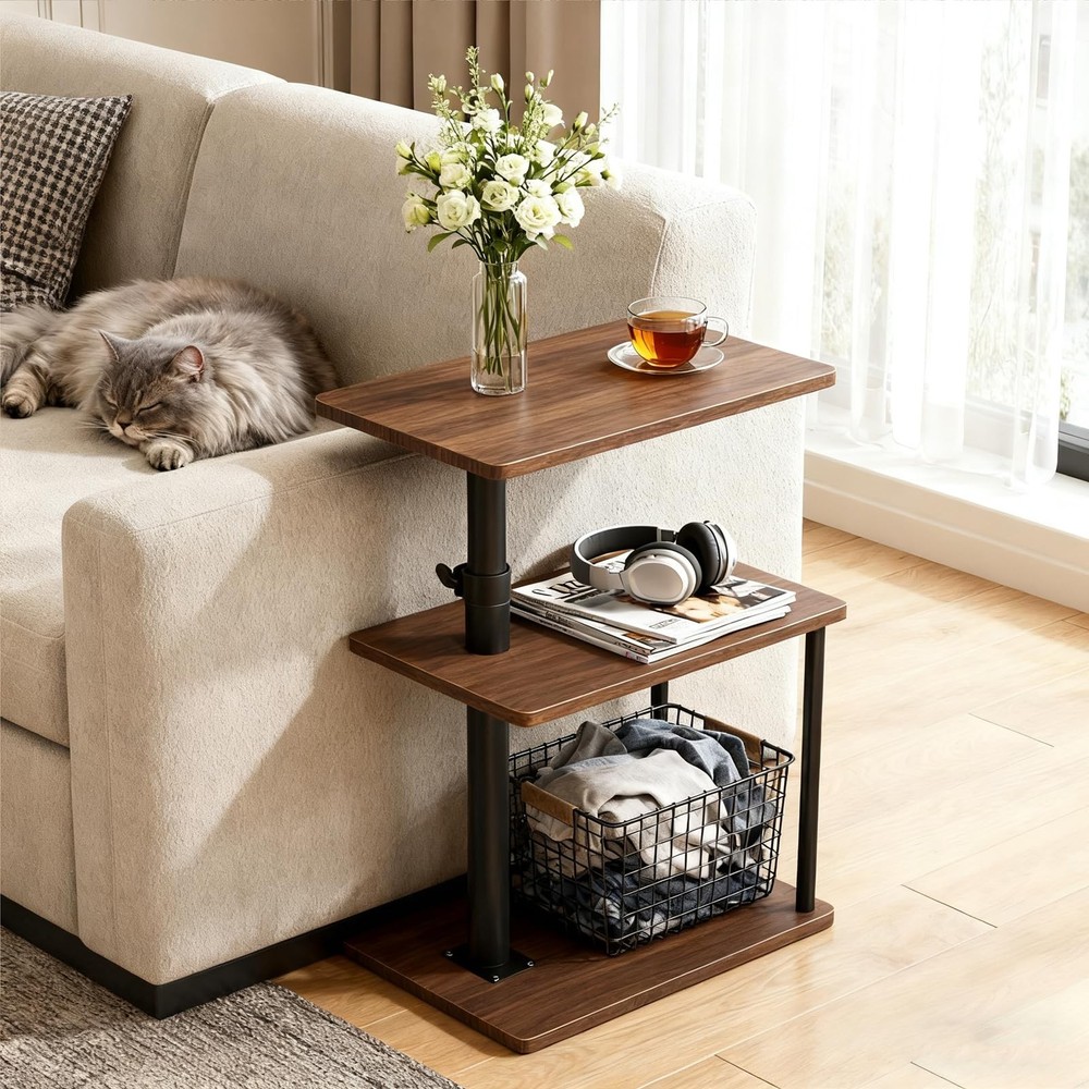 Adjustable Swivel Side Table with Storage Shelf for Small Spaces - End Table