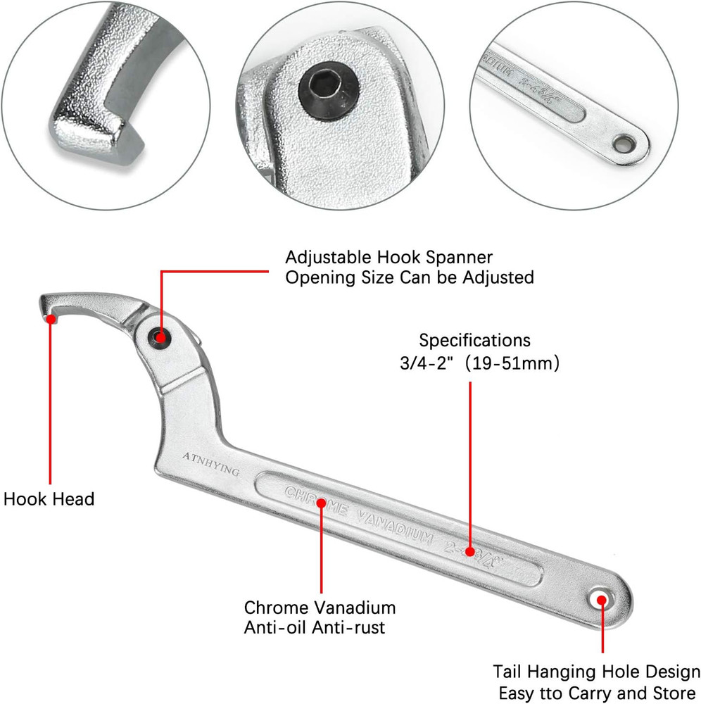 4 Pcs Spanner Wrench Set, Adjustable C Pin Spanner Hook Wrench Tool for Machine