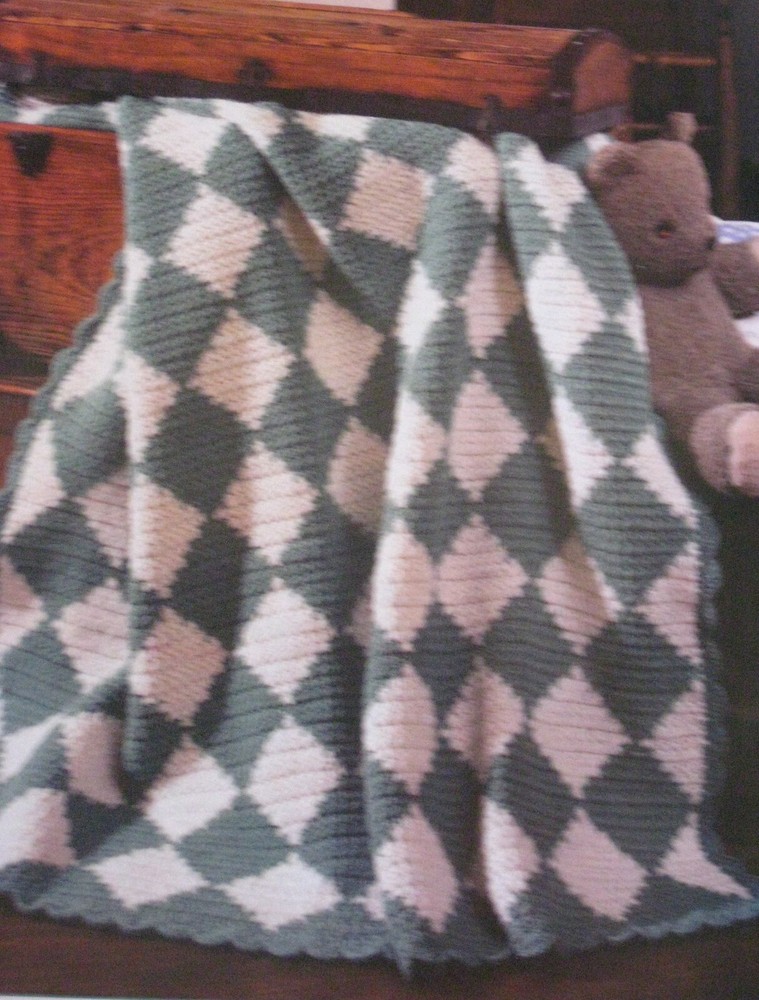 Woven diamonds wrap; (1251-36);  vintage  crochet  pattern