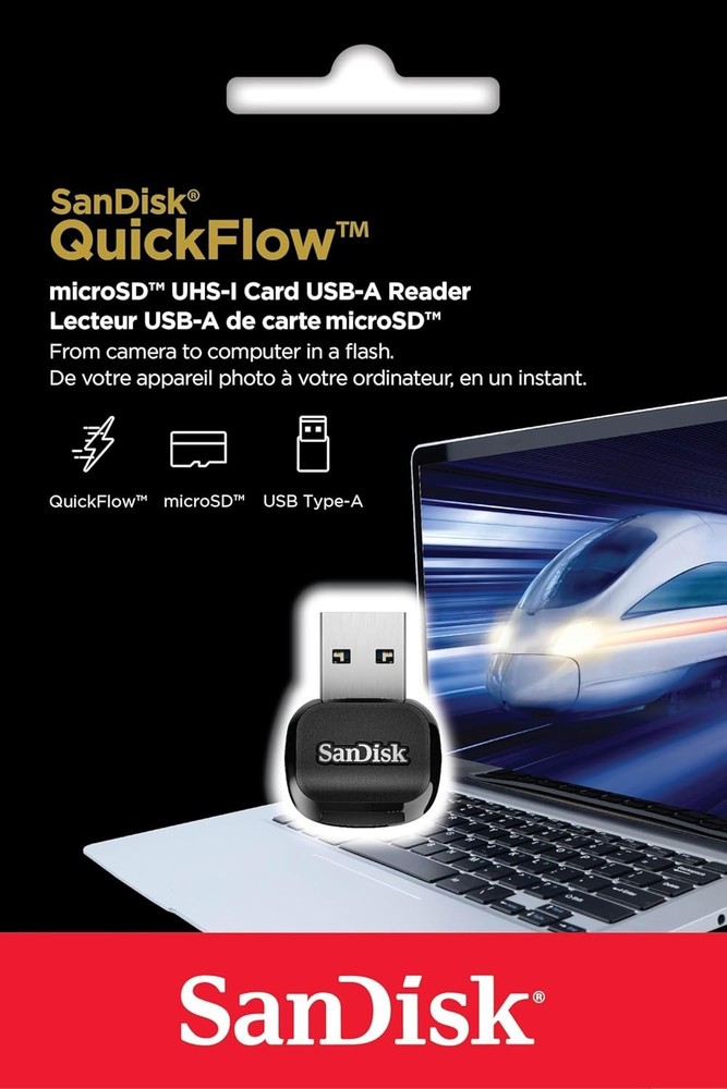 SanDisk QuickFlow microSD micro SDXC UHS-I Card USB-A Reader SDDR-B731-GN6NN