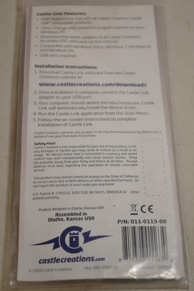 Castle Creations Castle Link USB Programming Kit PN: 011-0119-00