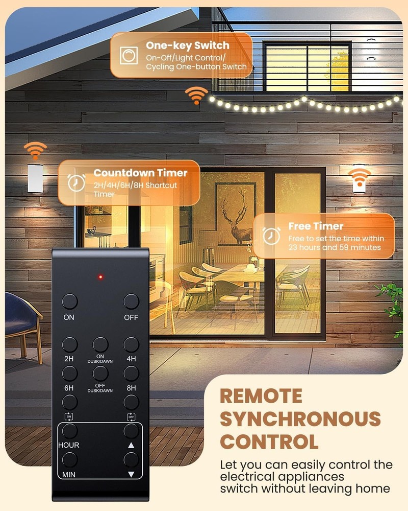 Outdoor Remote Control Outlet, ELECTOP Timer with Countdown & Black