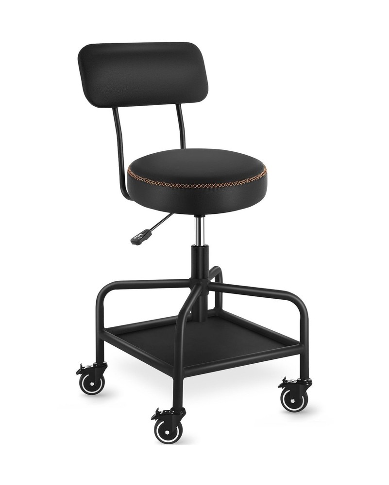 Shop Stool with Lockable Rubber Wheels Adjustable Backrest Tool Tray Storage ...