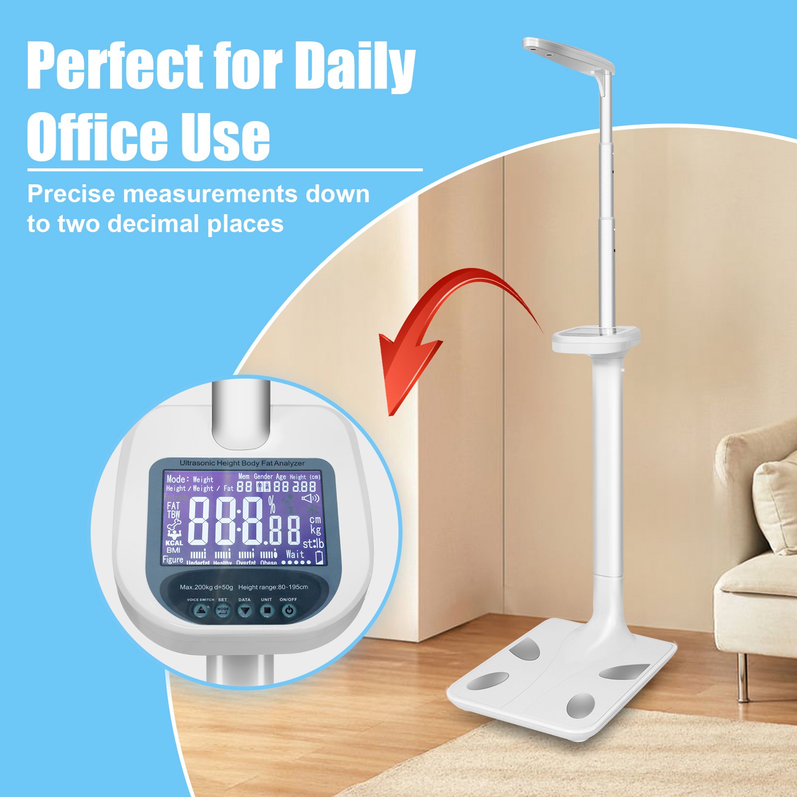 440 LBS Professional Digital Physicians Scale, Height&MBI Digital Medical Scale