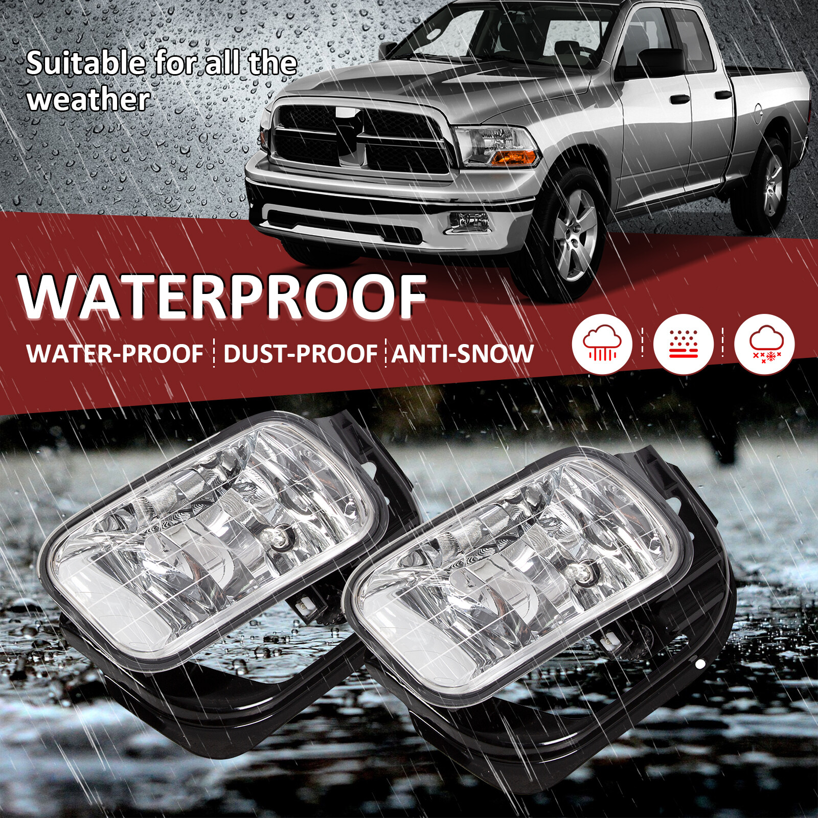 Front Fog Lights with Brackets For 2009-2012 Ram 1500 / 2010-2018 Ram 2500 3500