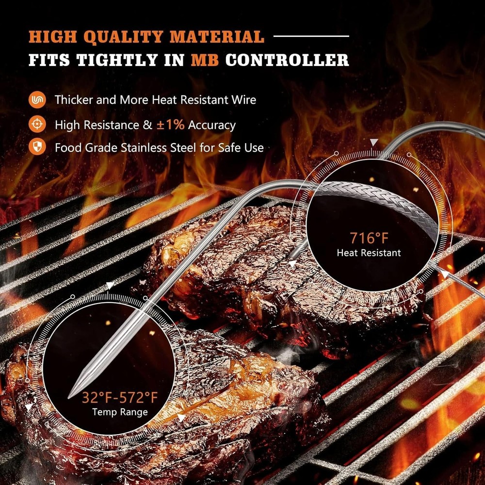 2-Pack Masterbuilt Compatible Meat Probe Set with Clips & Waterproof Design