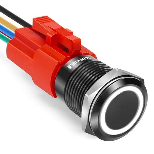 16MM Latching 12V Push Button Switch On Off,Waterproof Black Shell White LED