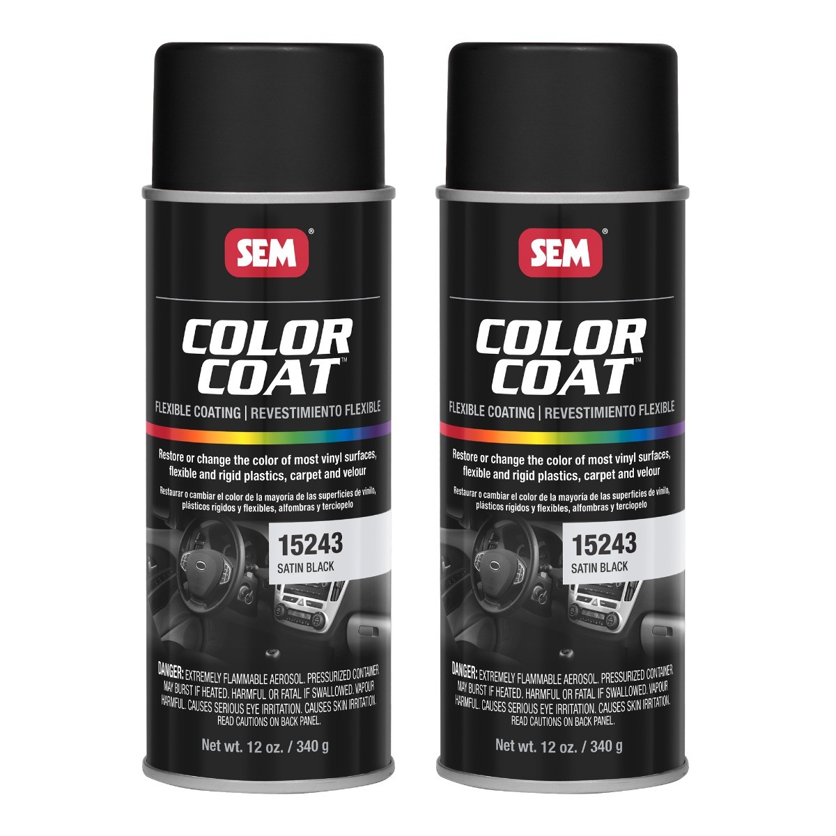 SEM 15243 Color Coat Satin Black Vinyl Spray Paint Aerosol 12 oz (2 Cans)