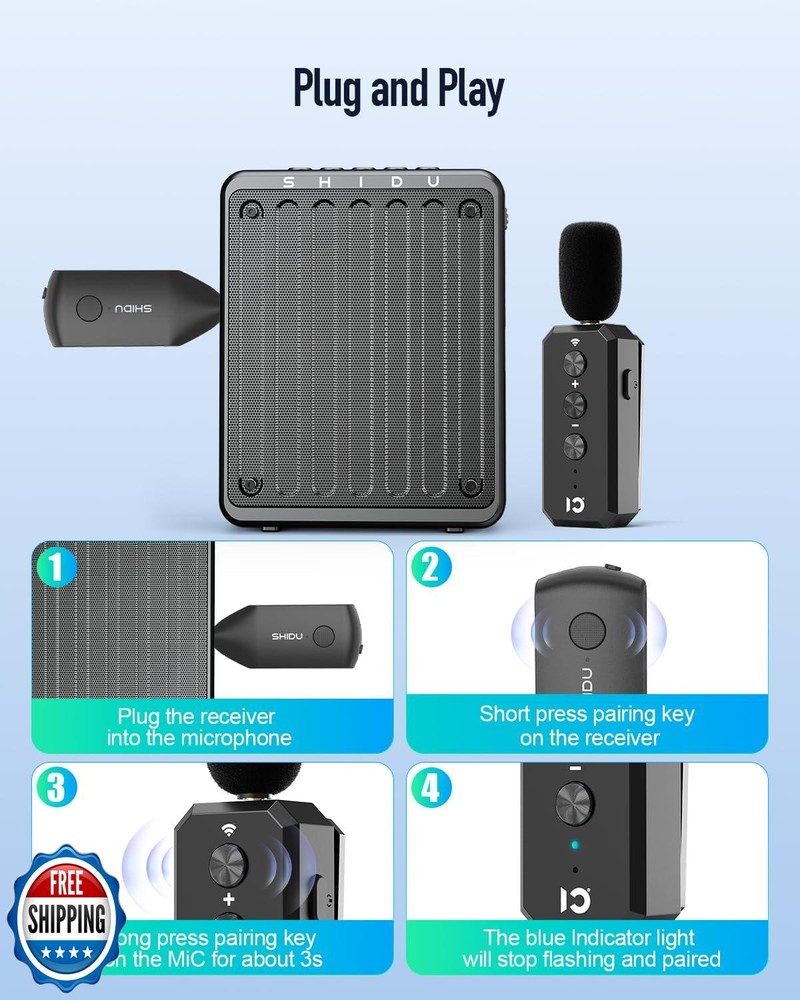 SHIDU Wireless Microphone Headset 2.4G Wireless lavalier Mics Sys