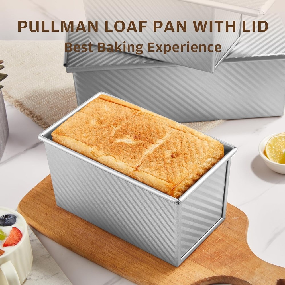 Pullman Loaf Pan with Lid, 1 lb Dough Capacity Non-Stick Bakeware for Baking ...