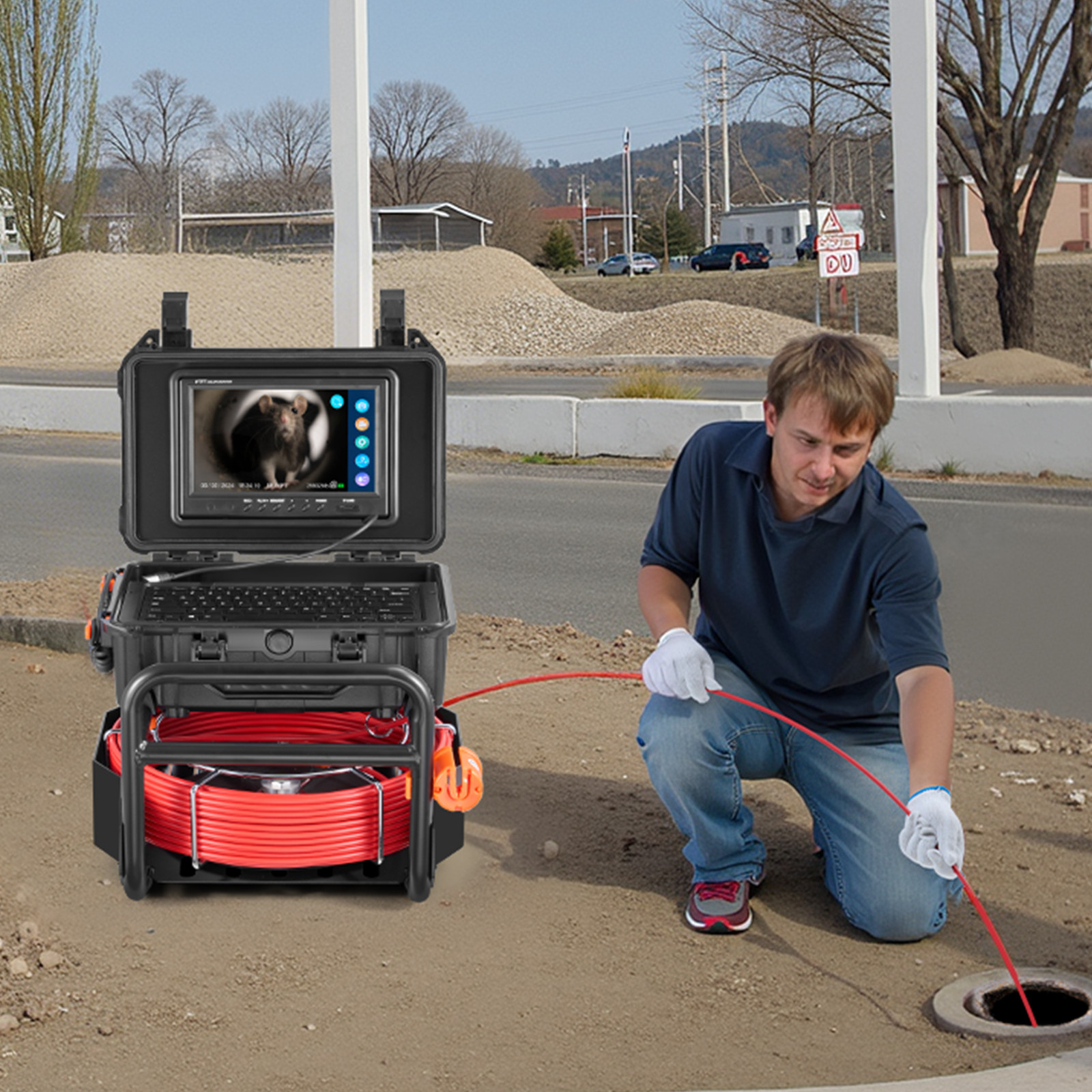 9" Sewer Camera 98 ft/30m Self-Leveling Drain Camera with 512Hz Transmitter