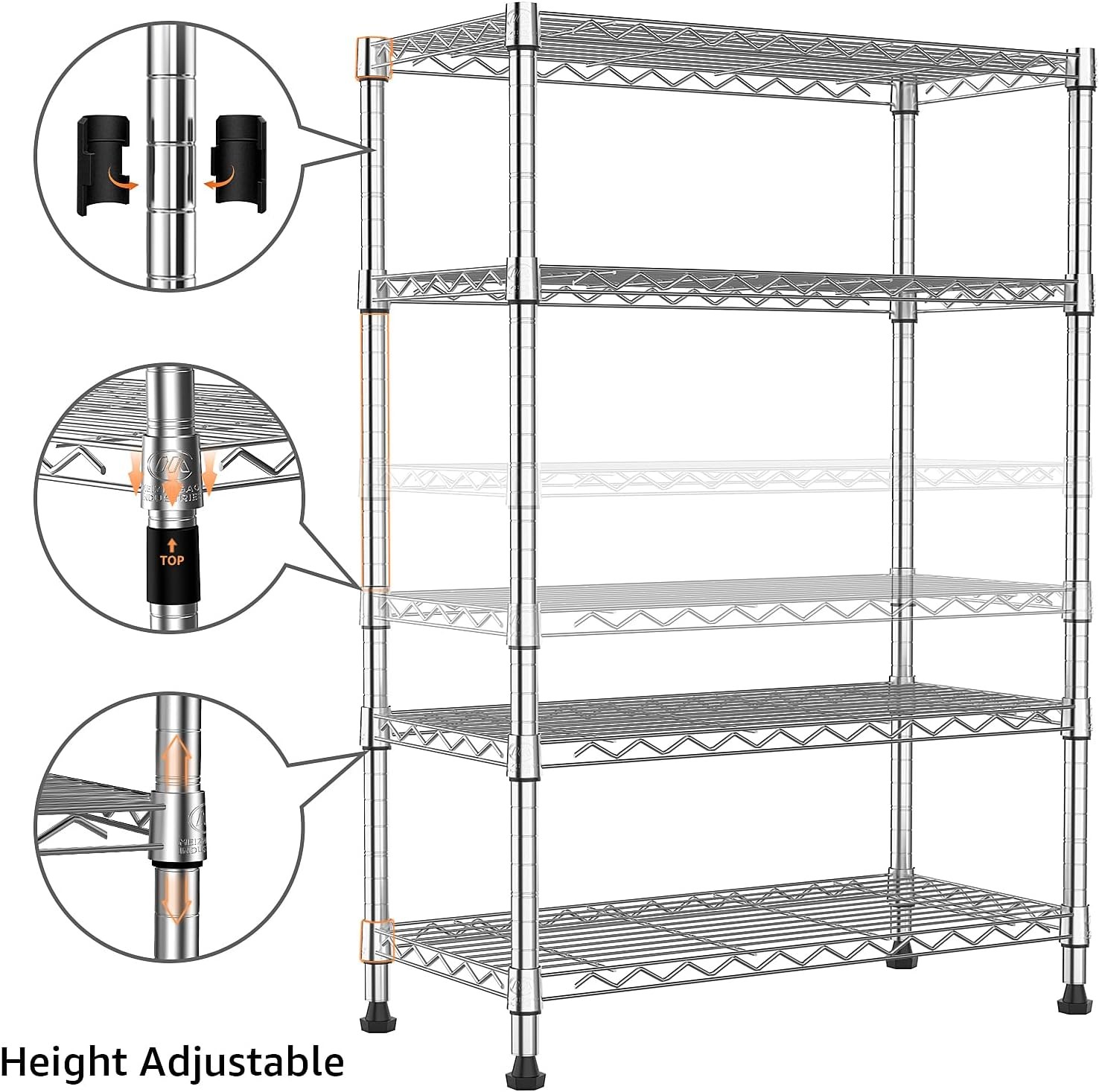 4Tier Steel Wire Storage Shelving 5-Tier Utility Shelving Unit with Wheels