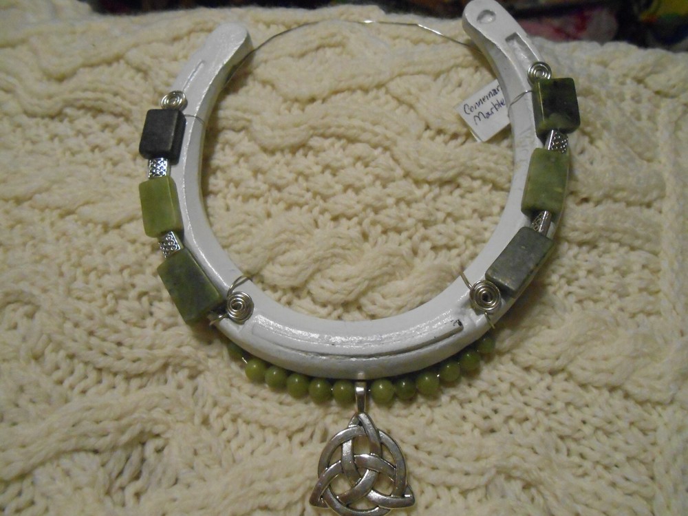 Celtic Irish Trinity Connemara Marble Horseshoe Hanger