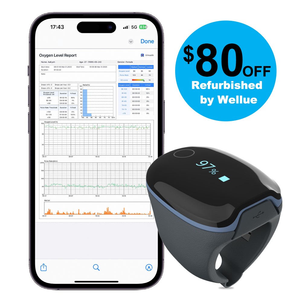 Wellue O2 Ring Pulse Oximeter O2Ring Oxygen Monitor with Free APP and PC Reports