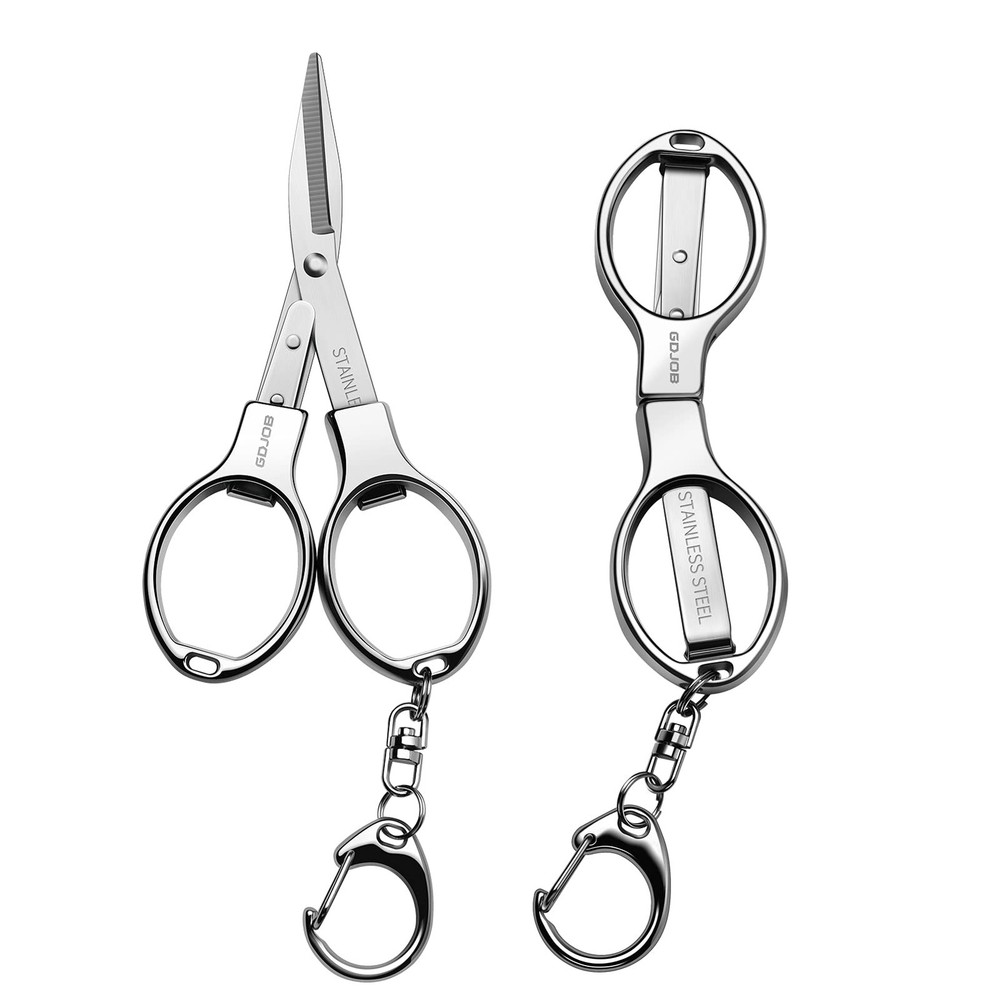 ATIVERE Folding Scissors 2 PCS Foldable Secure TSA Keychain Silver