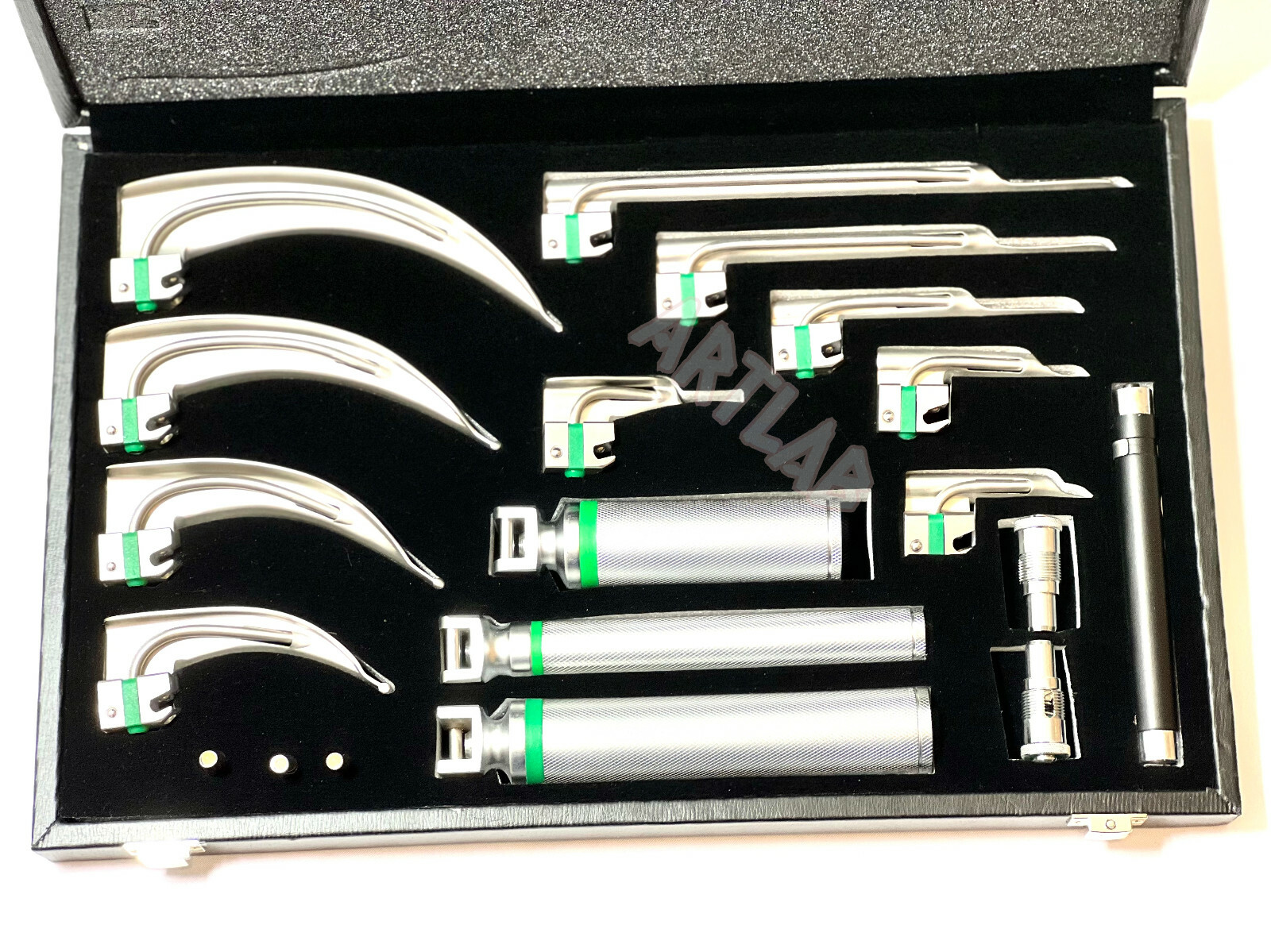 Premium Athentic FIBER OPTIC LARYNGOSCOPE SET MAC + MILLER SET OF 18 Intubation