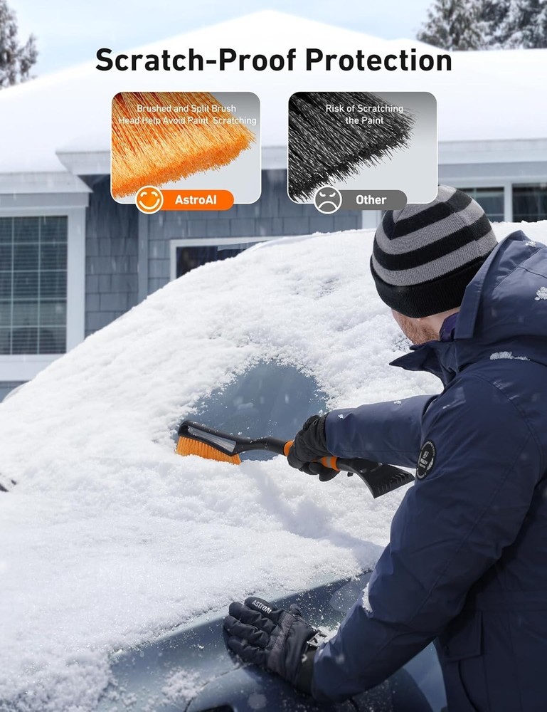 27" Dual Function Snow Brush and Ice Cleaner - Lightweight, Durable Orange Tool