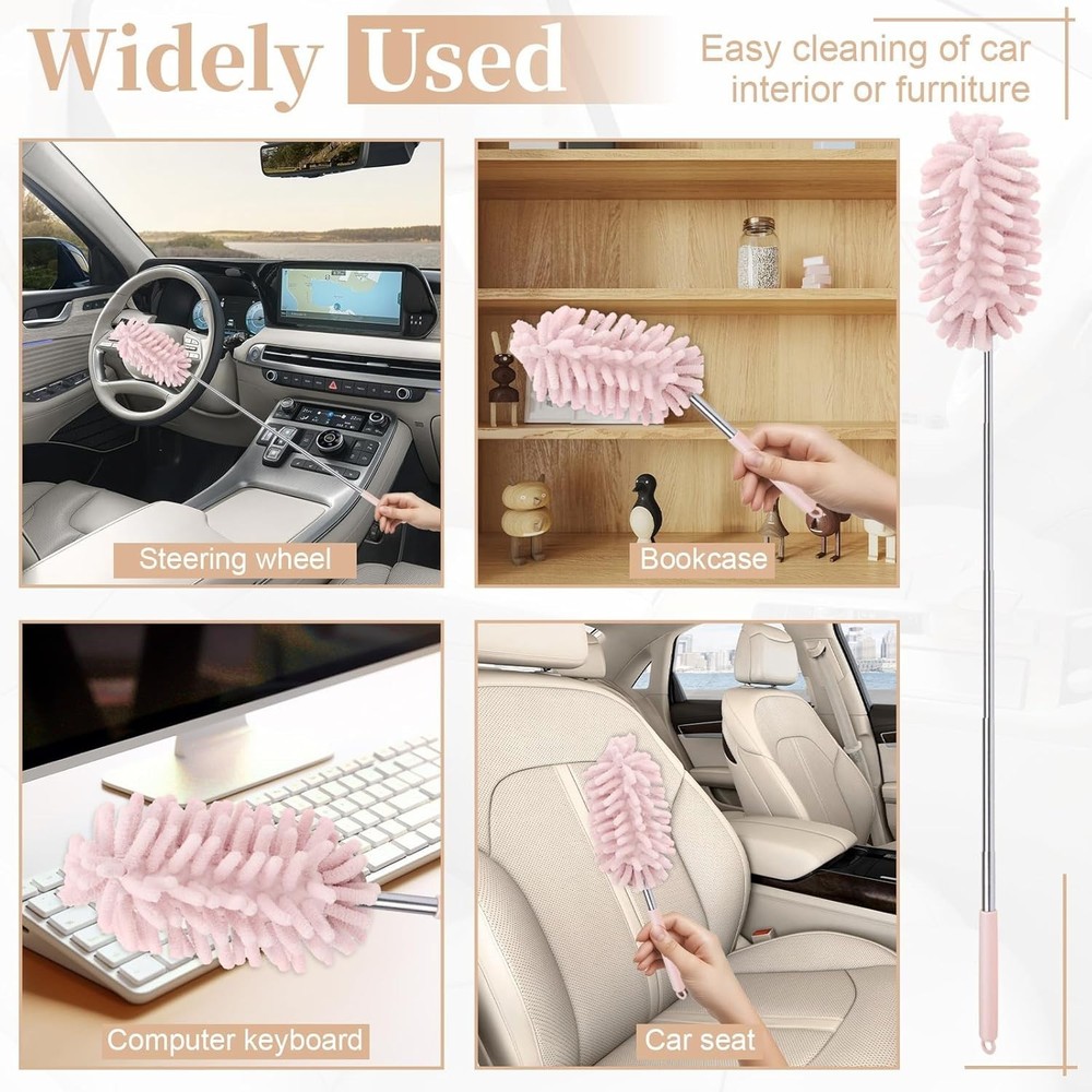 2 PCS Car Interior Duster with Extension Pole, Microfiber Car Duster with Bendab