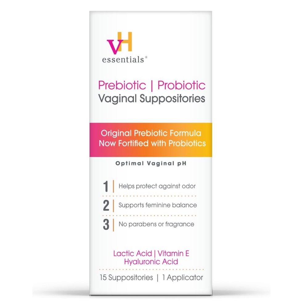 Vh Essentials Prebiotic Ph Balanced Vaginal Suppositories 15 Count Pack