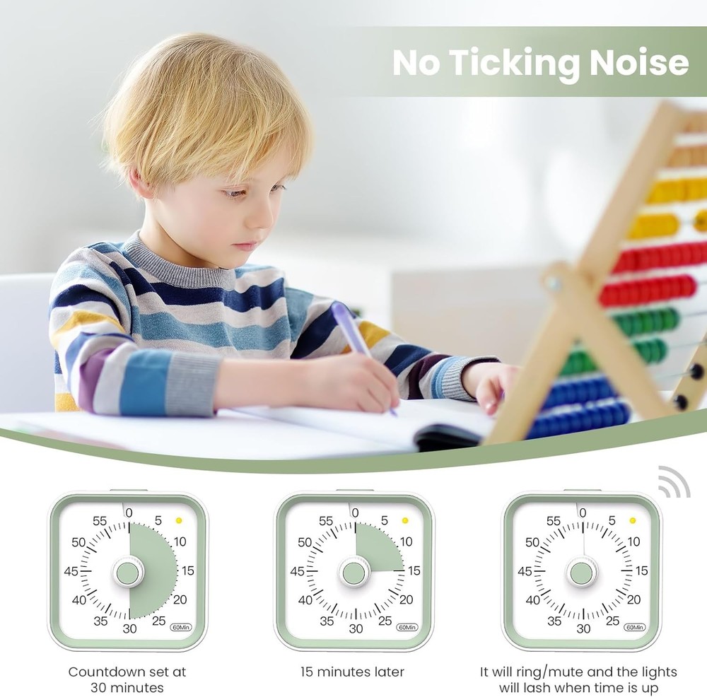 Portable Visual Countdown Timer for Kids - 60-Minute Timer with Pause, White