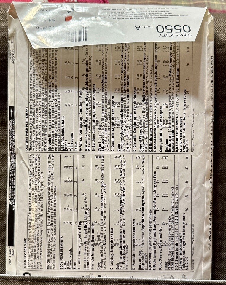 Simplicity Pattern0550 Size A 1/2 - 4