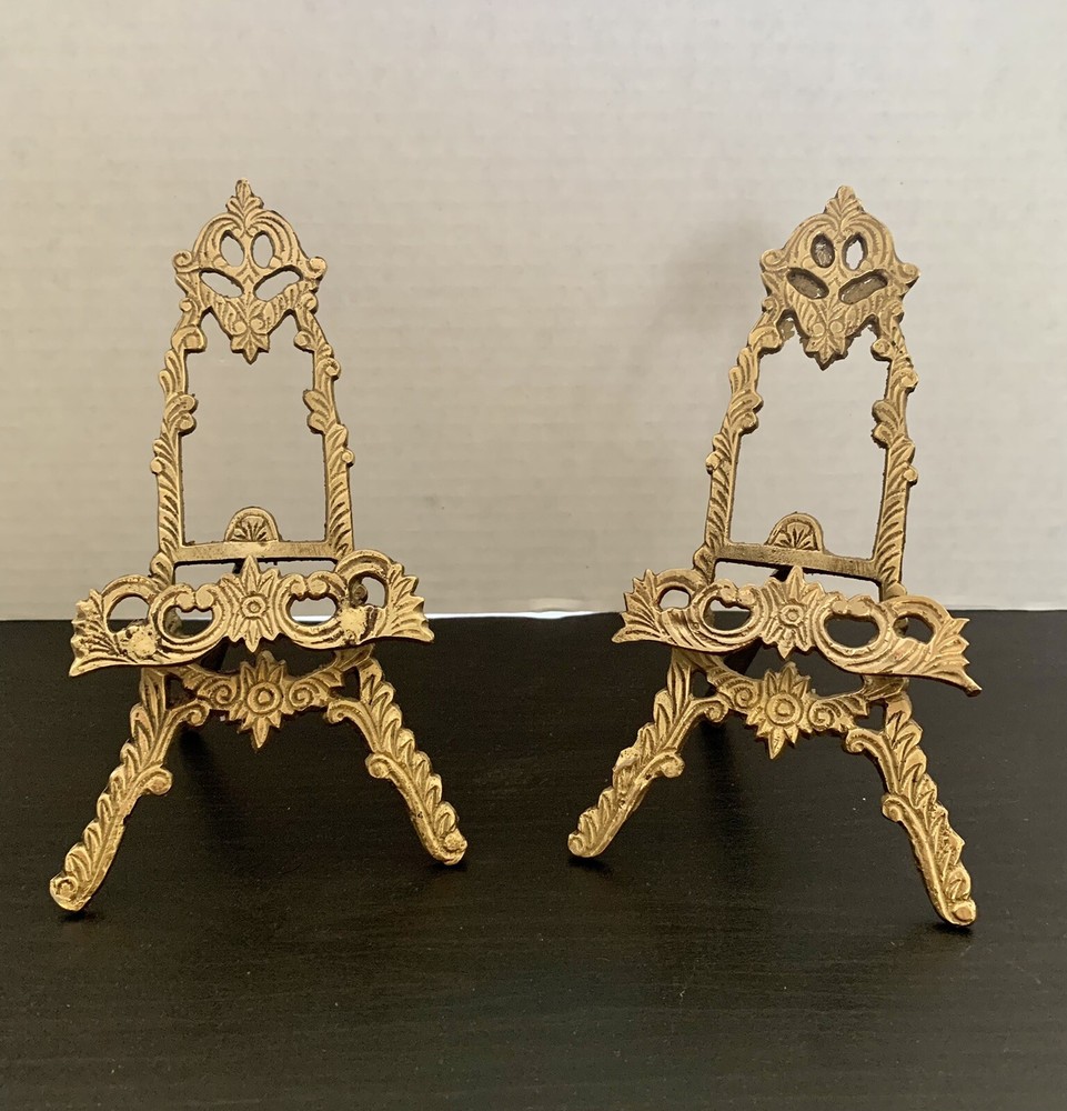 6” Brass Easel Display Stand Brass Scrying Mirror Picture Frame Stand Set/2
