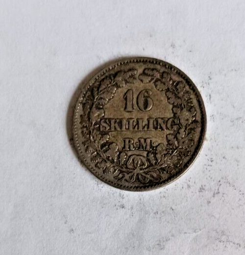 1857-VS Denmark Silver 16 Skilling Coin