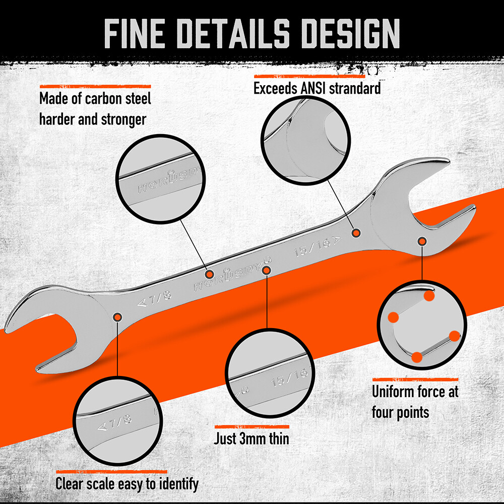 19pc combination wrench set Ring Open End Spanner Super Thin MM & Inch w/ Pouch