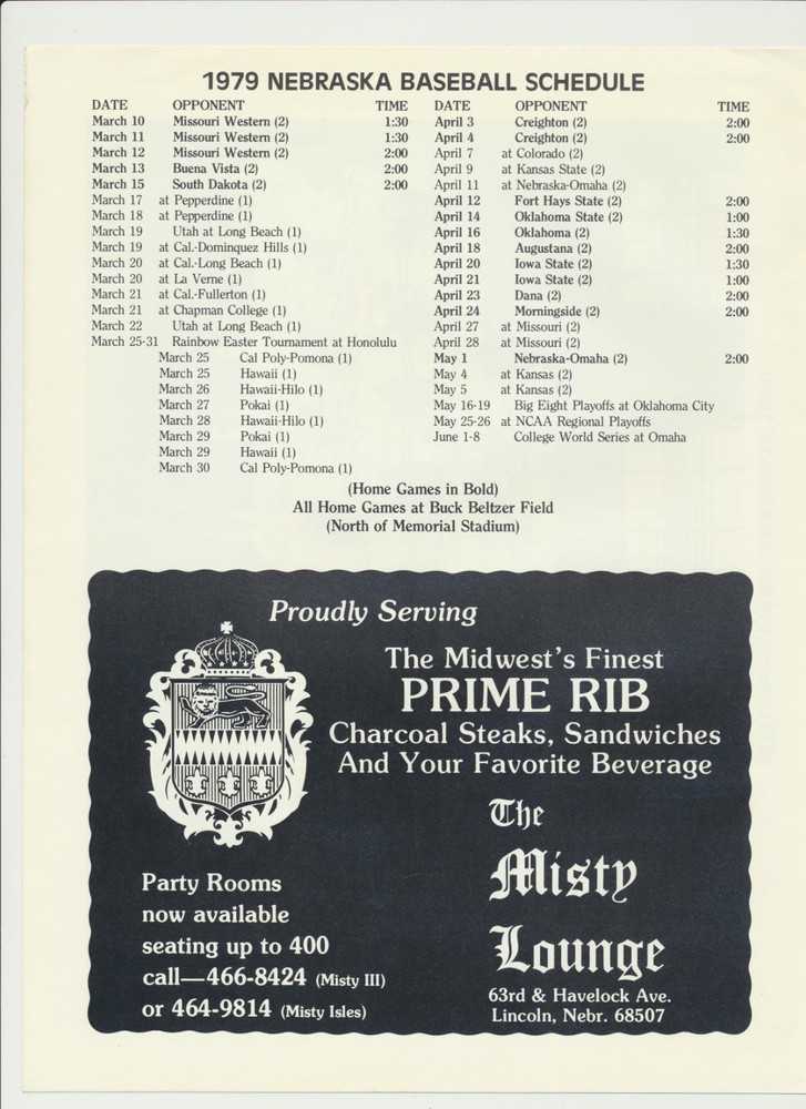 1979 Nebraska Baseball Program (a)
