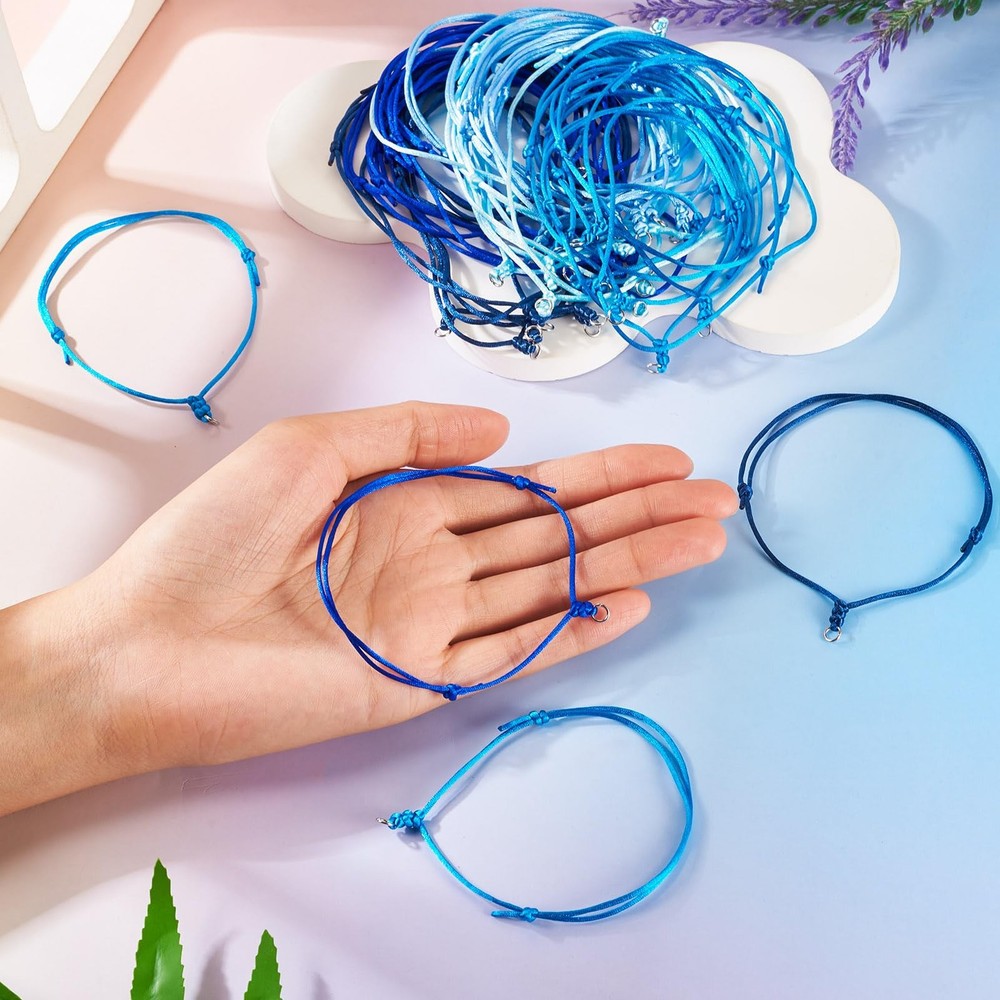 Bestewelry 50Pcs Adjustable Nylon Cord Bracelets Blue Theme