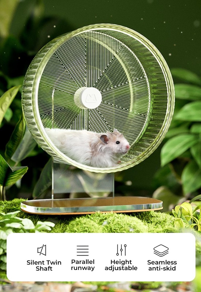 Super-Silent Hamster Exercise Wheel 8.5 Inch Clear Adjustable Stand Spin