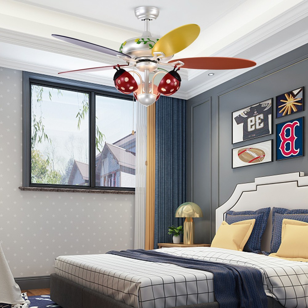 52" Ceiling Fan w/Light Kids Fan Light w/Pull Chain Control Beetle Multicolor