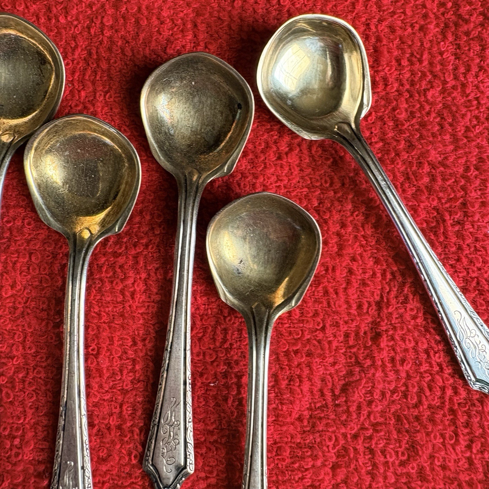 Vintage Sterling Silver Salt Spoon Set Of 8 Classic Design Gold Washed Bowl. mon