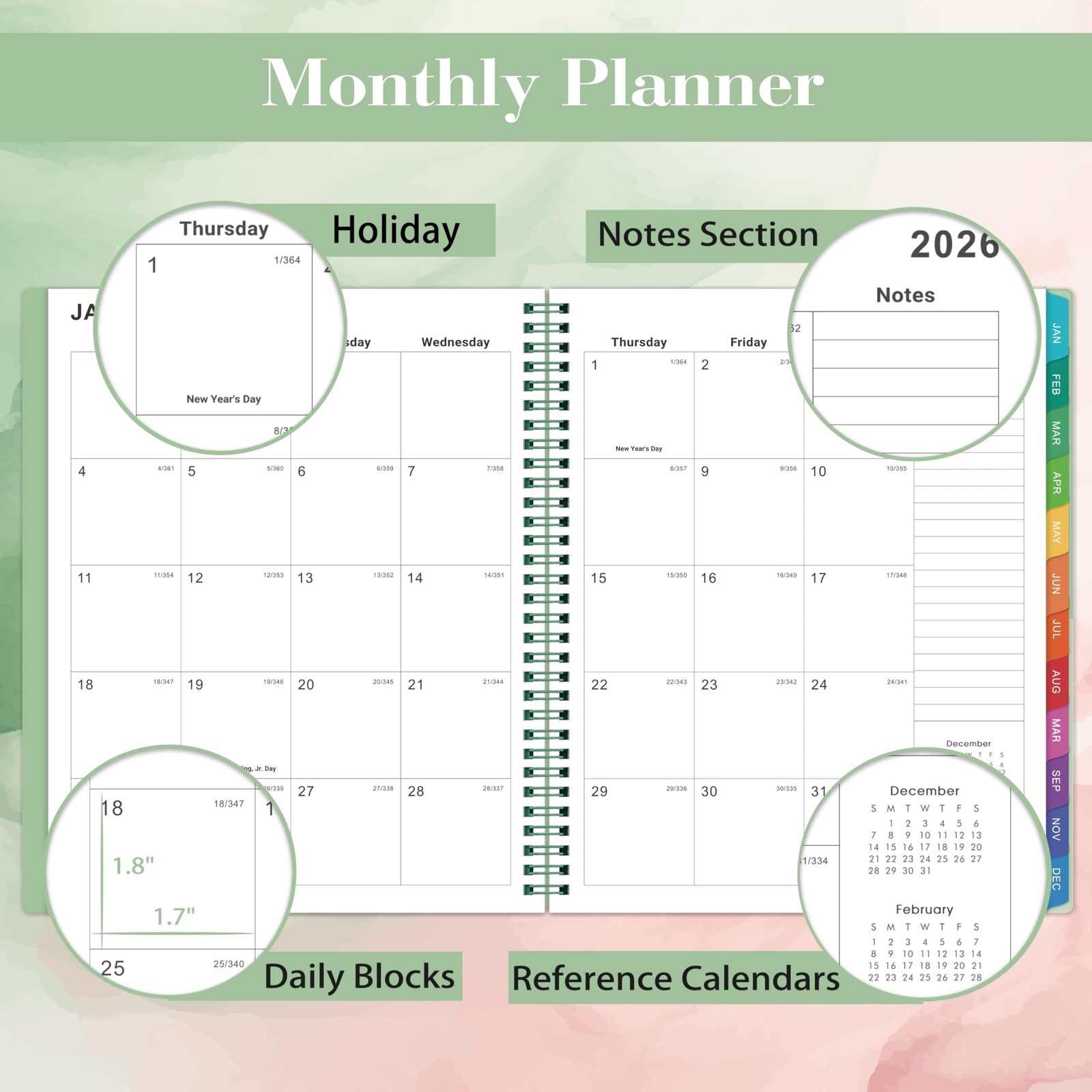 Monthly Planner 2026 - Monthly Planner/Calendar from JAN. 2026 - DEC. 2026, wit