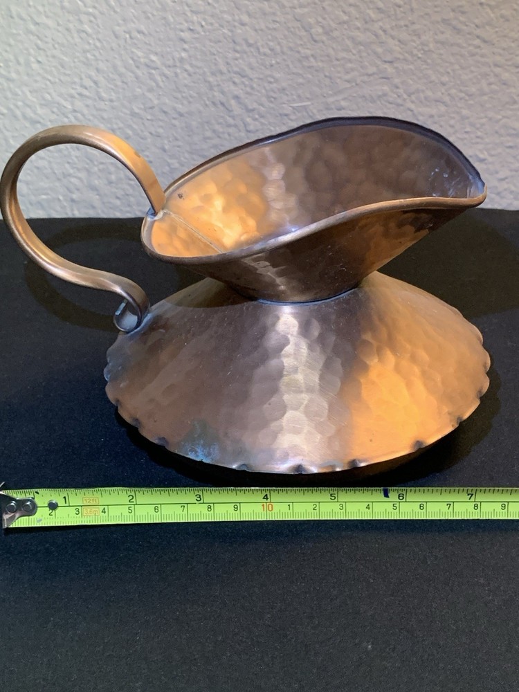 Vintage Gregorian Hammered Solid Copper Squat Pitcher with Handle USA Made
