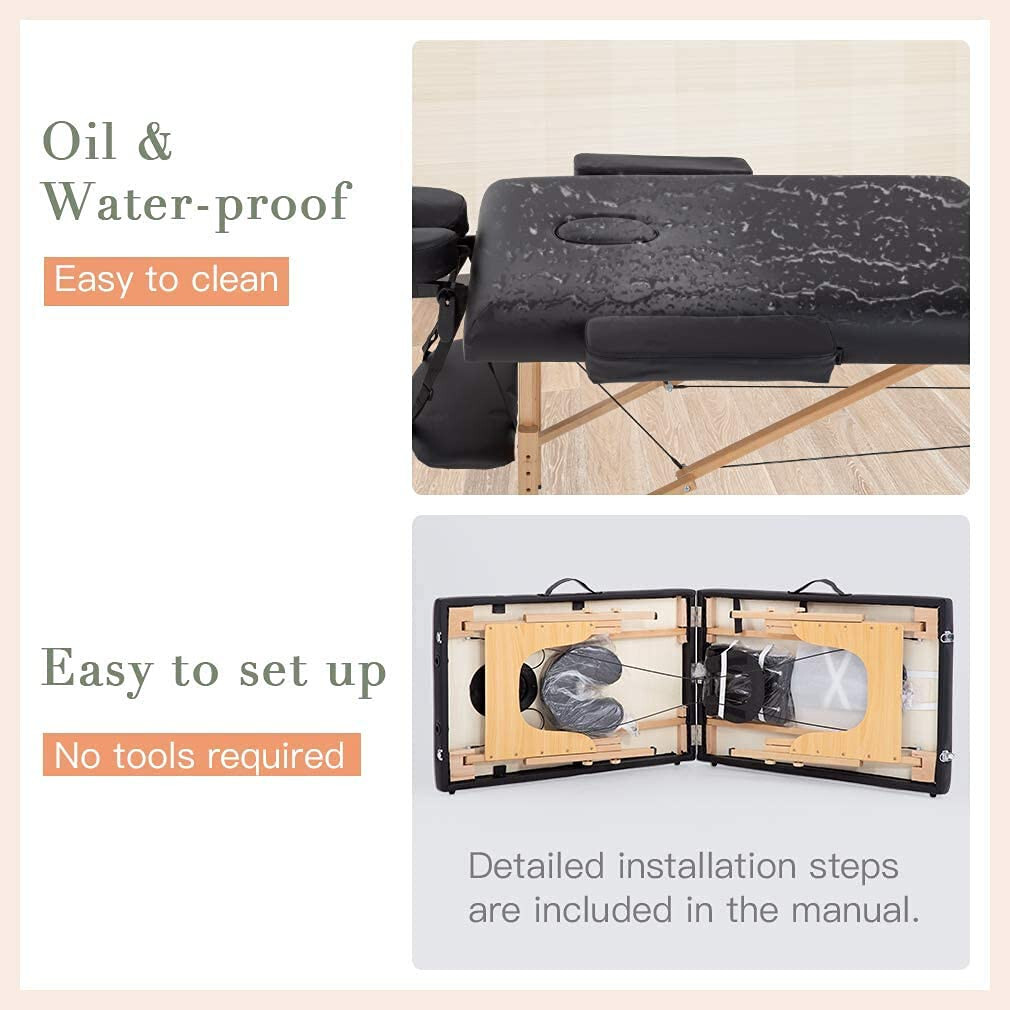 New Massage Table Massage Bed Spa Bed 73" Long Portable 2 folding W/ Carry Case