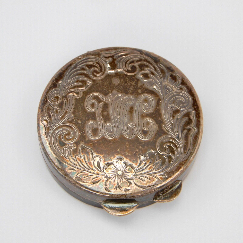 MONO Engraved "TMC" Round Solid STERLING Silver Compact Pill Box Pot 1.5" - 22g