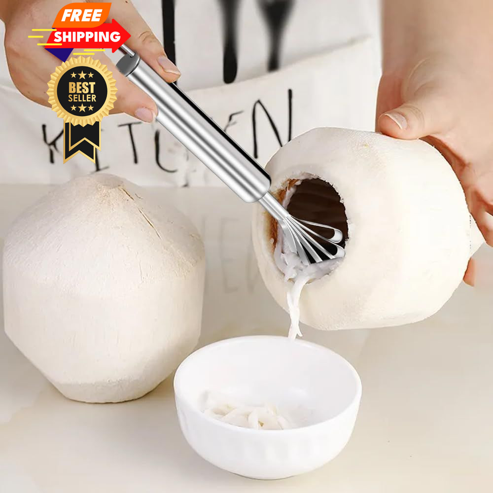 4 Pcs Coconut Meat Removal Scraper Tools, Stainless 7 Inch 4 Pack, Silver