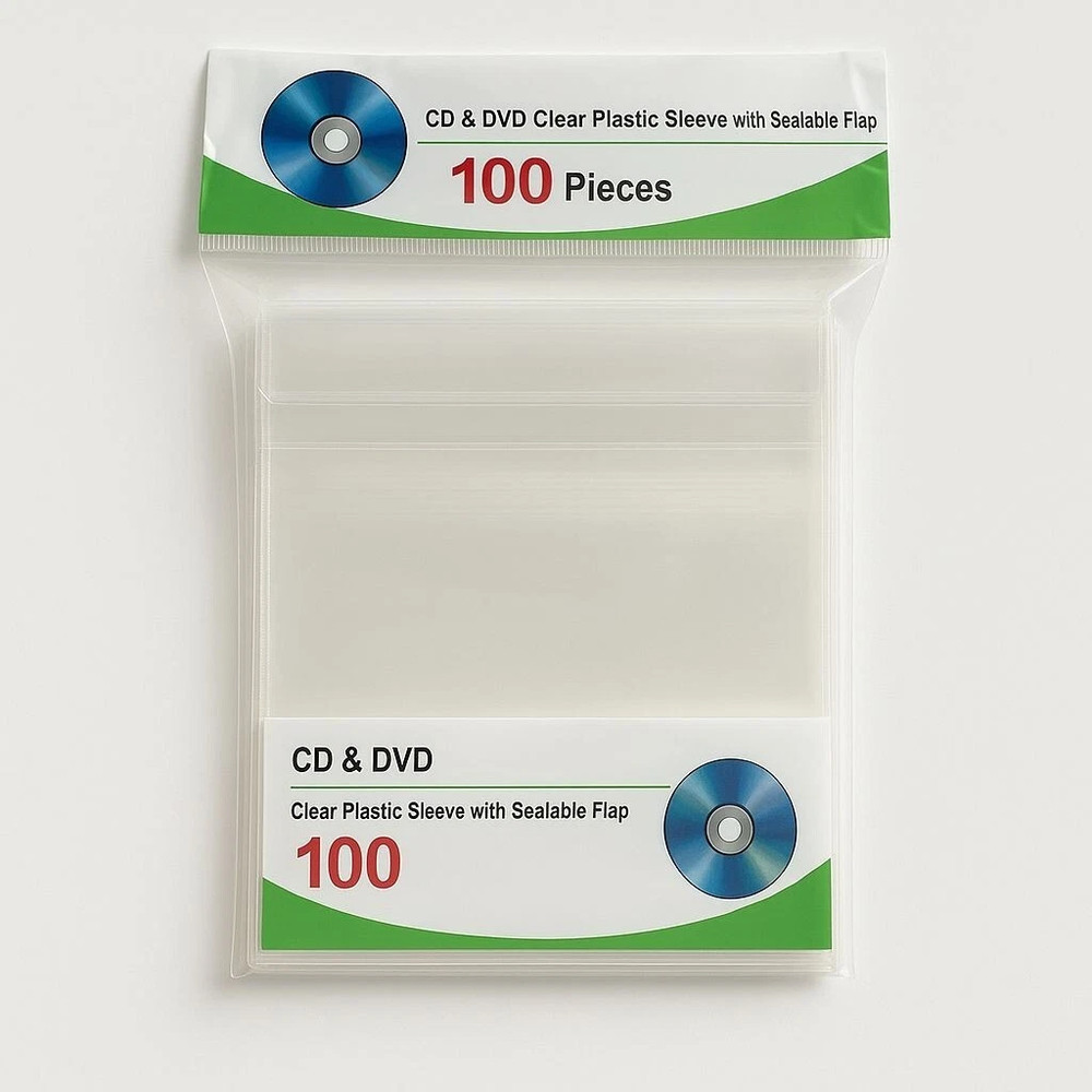 CD DVD BLURAY CPP Clear Transparent Plastic Sleeve with Sealable Flap 100 Micron