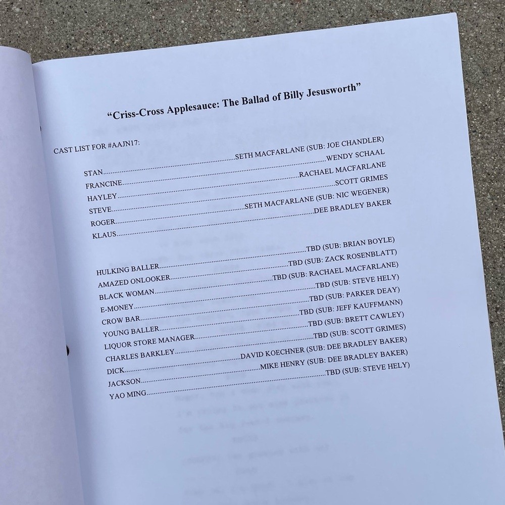 American Dad 2015 Original Production Used Table Draft Script Billy Jesusworth